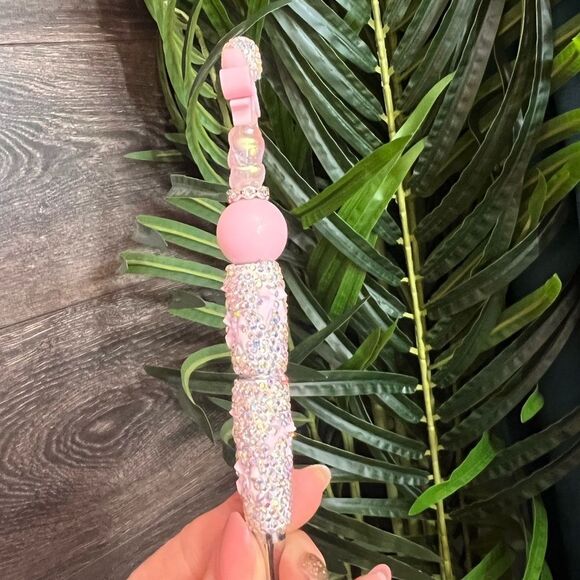 🎀 Pink Bow Bling Custom Beaded Pen with Fancy Double-Sided Pink Bow 🎀 - Picture 5 of 8